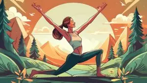 a happy woman doing a yoga pose illustration